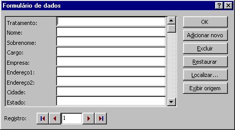 Formulário de dados de mala direta