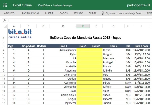 Tabela da Copa do Mundo 2022 no Excel 